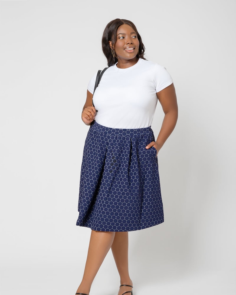 Plus Size Marina Pleated Skirt | Classic Navy Luxe Jacquard